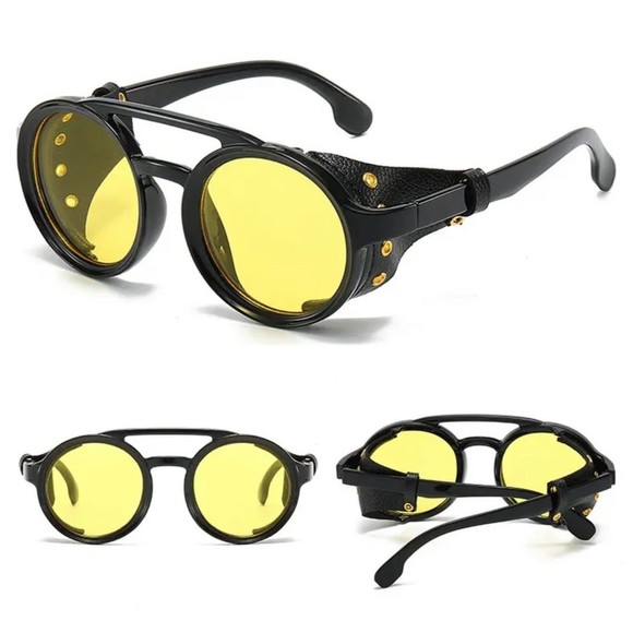 Steampunk Sunglasses Men Round Night Vision Googles Vintage Punk Sun Glasses Bra - Picture 8 of 12